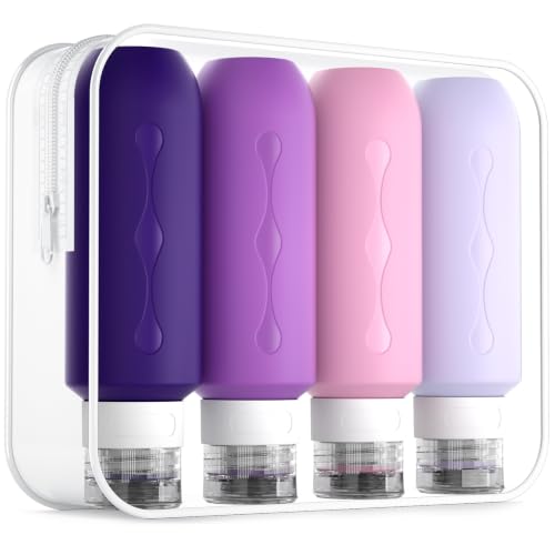 Gemice Travel Bottles for Toiletries, Tsa Approved Travel 6oz Size Containers with Clear Bag, BPA Free Leak Proof Travel Tubs Refillable Liquid Travel Accessories for Cometic Shampoo Lotion - color: Violet, size: 6 Ounces