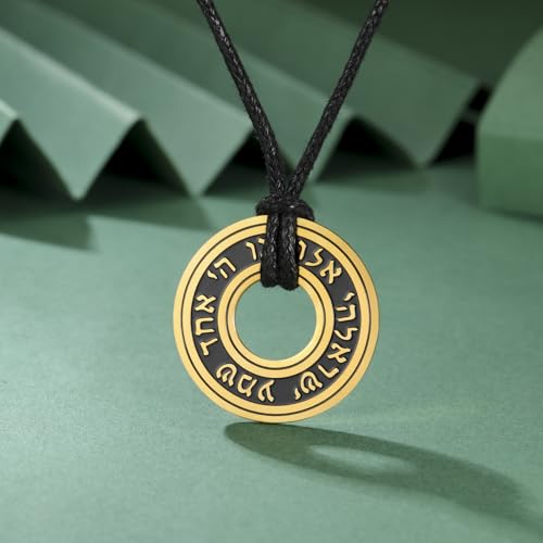 TEAMER Shema Yisrael Necklace Jewish Prayer Hear O Necklace Stainless Steel Hebrew Pendant Religious Vintage Jewelry for Men Women - style: Rope Chain - Gold