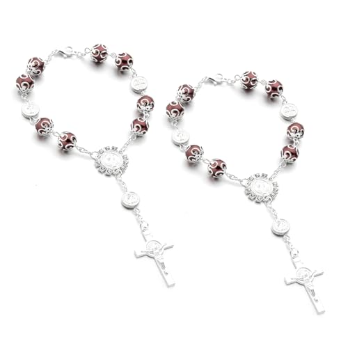 Ohleats Car Rosary for Rearview Mirror, Cross Blessing Pendant, Coffee-2PCS - color: Coffee-2PCS