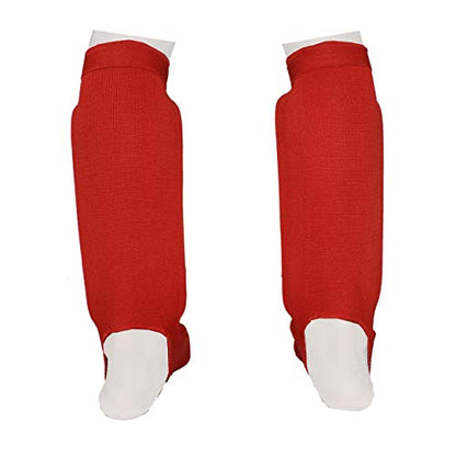 Twister Muay Thai Boxing Kickboxing Karate Shin Guard Taekwondo MMA | Elastic Cotton Cloth Shin & Instep Padded Guards | Shin in Steps Shin Guards Pair - color: Red/White, size: Small-Medium