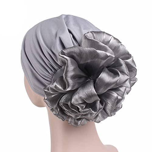 Women Flower Elastic Turban Beanie Head Scarf wrap Chemo Cap hat for Cancer Patient - color: Black White Gray Red