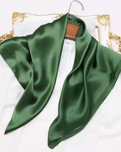 Saiusloa Solid Color Neck Scarf For Women Square Satin Head Scarves headband Bandanas 23.6× 23.6 inches - color: 15-army Green