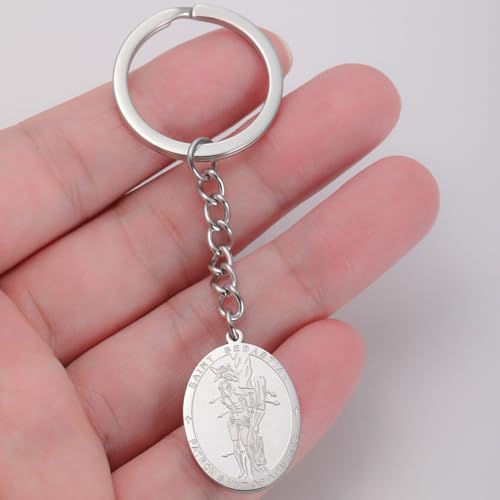 Dreamtimes St. Sebastian Medal Keychain for Men Women Stainless Steel Religious Saint Patron of Athletes Catholic Keychain - style: Soccer-s