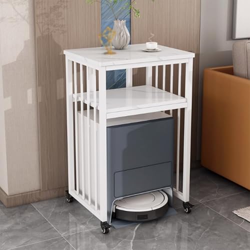 Home Smart Sweeper Station Shelf, Heavy-Duty Floor-Standing Sweeping Robot Storage Rack Side Table, Robot Vacuum Cleaner Storage Stand for Fish Tank Cabinet(White1,L50cm/19.6in) - color: White1, size: L50cm/19.6in