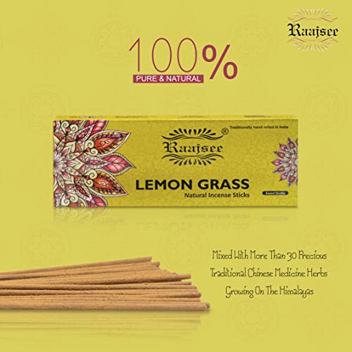 Raajsee Incense Sticks Lemon Grass 100 gm Pack-100% Pure Organic Natural Hand Rolled Free from Chemicals-Perfect for Church, Aromatherapy,Relaxation,Meditation,Positivity & Sensual Therapy - color: Lemongrass