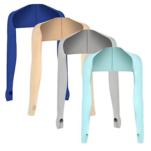 JEONEKID Cooling Shawl Arm Sleeves with Finger Holes for Women Anti-UV Protection, Sun Protection Cooler Shrug for Golf - color: Blue,nude,grey,sky Blue