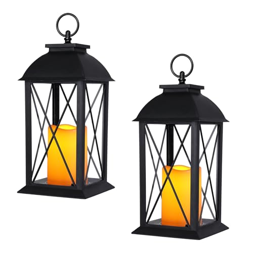 Bdor 13 Inch Outdoor Decorative Lanterns with LED Candle Timer 2 Pack Cross - color: Flashing Black