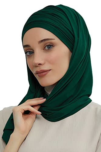 Aisha's Design Instant Hijab Scarves for Women, 95% Cotton Pretied Bonnet Turban Easy to Wear Cotton Headscarf - color: Dark Green