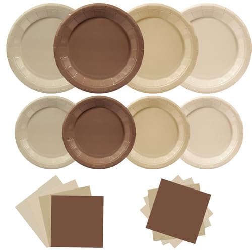 180pcs Gradient Brown Plates and Napkins Party Supplies,Serve 60 - style: Brown