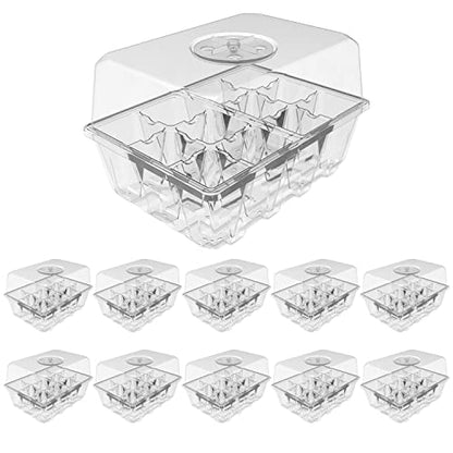 Gardzen 10 Pack Seed Starter Trays with Dome and Clear Base 120 Cell | Garden Propagator Kit with Clear Trays, 6.6"x4.5" Cells for Seed Germination, Seedlings and Indoor Plant Growing - color: Clear Trays With Clear Base