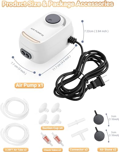 MoonOrange 3W/6W Aquarium Air Pump, Adjustable Aquarium Aerator with 2-Outlet, Super-Powerful & Quiet Oxygen Pump for Fish Tanks up to 100/200 Gallon with Full Accessories.(Upgrade Noise-Reduce) - style: 3W/AR-10 NEW