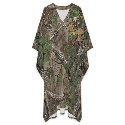 Camouflage Trees Men's Kaftan Thobe V-Neck Long Gown Loose Robe - size: X-Large