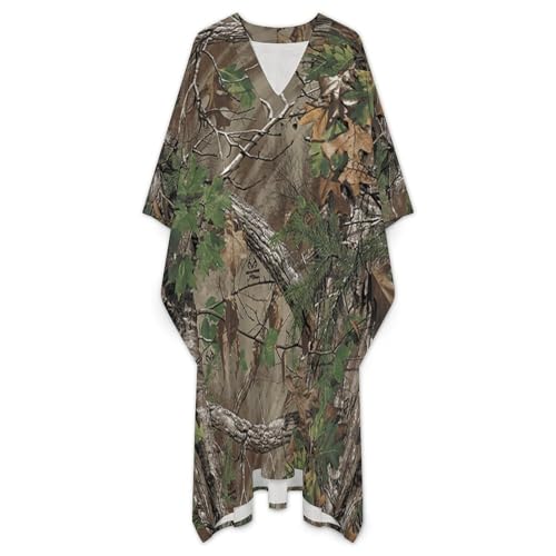 Camouflage Trees Men's Kaftan Thobe V-Neck Long Gown Loose Robe - size: Small