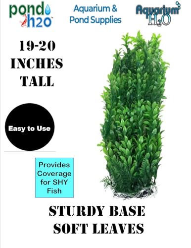 Jumbo Extra Large Tall Plastic Aquarium Plants Stand 50-52cm Tall Green Leaf Artifical Foliage (19-20 Inch) Tall, Green Bushy Plant with Weighted Base, Fish Tank or Pond Decoration Ornament