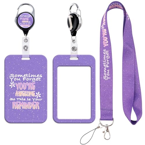 Purple Lanyard Badge Holder Retractable Reel Clip for Women Girls Lanyards for ID Badges Keychain Keys - color: You're Awesome