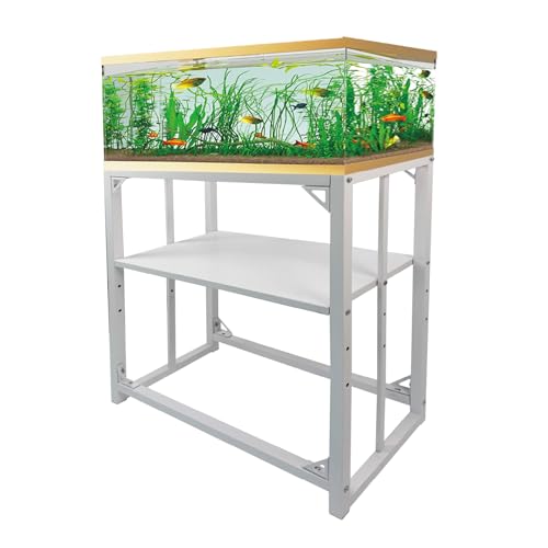 Fish Tank Stand - 20 Gallon Heavy Duty Metal Aquarium Stand, Reptile & Turtle Breeder Tank 450LBS Capacity Terrarium Stand Rack with 2-Tier Storage Shelves (White, 24.8"x13"x30") - color: White, size: (20 Gallon)24.8"x13"