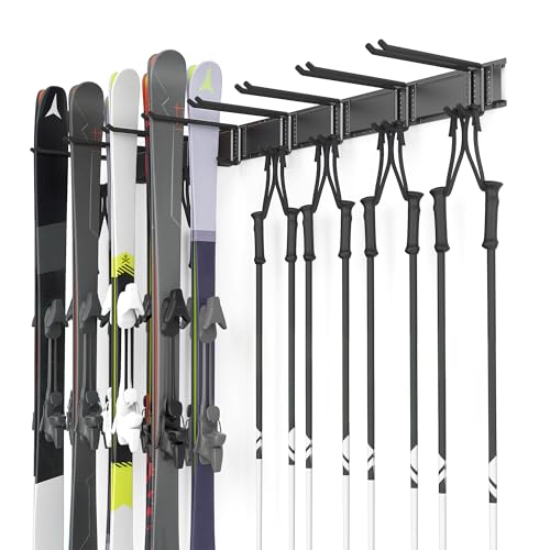 Ski Rack, Wall Mounted Ski Storage for Garage Storage Organizer System, 16 Pairs of Skis Holder for Home Shed, Holds Up to 600lbs - style: 8 Ski Hooks