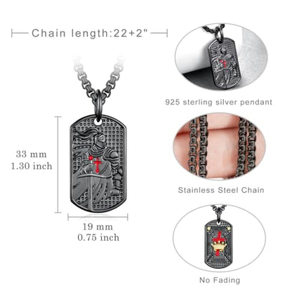 Western Catus/Knights Templar/St Michael/Santa Muerte/Praying Hand/Spartan/Virgin Mary/Tetragrammaton/Wrestlers/Allah Necklace Sterling Silver Dog Tag Necklace Christian Jewelry Gifts for Men - style: Knights Templar
