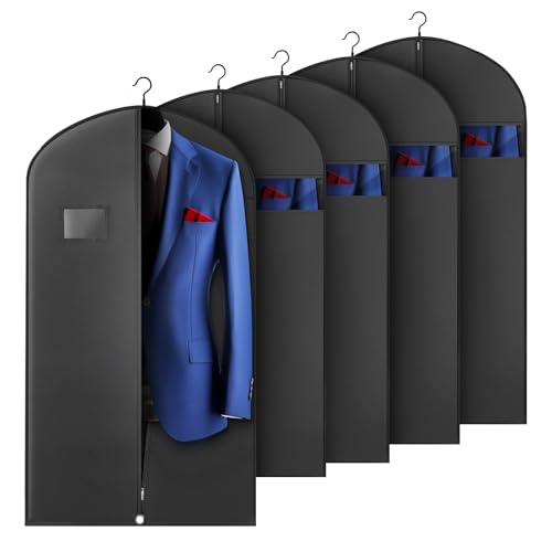 Hleelomi 5 Pack 43-in Garment Bag for Hanging Clothes Black Suit Bag - color: black, size: 43“ （5 pack)