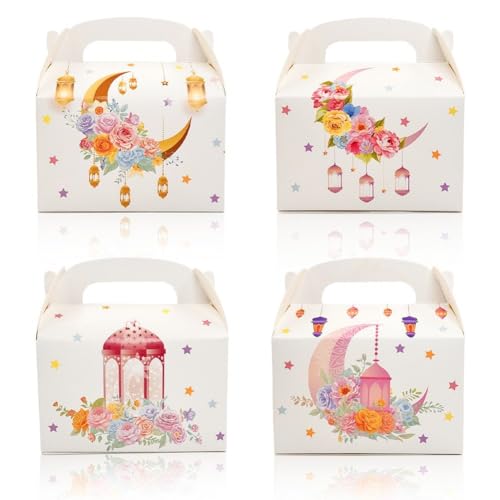Sanfly Eid Mubarak Candy Box 12 Pack Ramadan Boxes Eid Mubarak Gift Boxes Star Moon Lantern Party Favor with Handle for Eid Fitr - color: A
