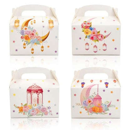 Sanfly Eid Mubarak Candy Box 12 Pack Ramadan Boxes Eid Mubarak Gift Boxes Star Moon Lantern Party Favor with Handle for Eid Fitr - color: A