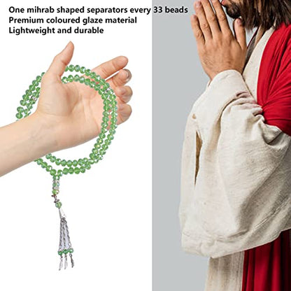 2Pcs Muslim Prayer Beads, 99 Beads Mihrab Separators Count Exquisite Design Tasbih Prayer Beads for Hand Bag, Wood Tasbih Prayer Beads Islamic Prayer Beads(Emerald) - color: Emerald