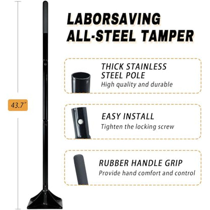 Steel Tamper Tool with 48 inch Handle, 10''x10'' Gardening Hand Tools for Leveling Ground Installing Pavers Driveway, Garden, Yard and Repairing Blacktop