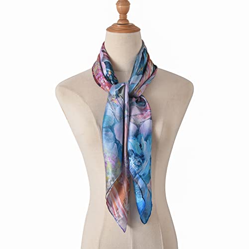 100% Mulberry Silk Scarf-Printed or Solid Color 35” Square Large Silk Hair Head Wrap Scarf With Gift Box Package - color: Style 44