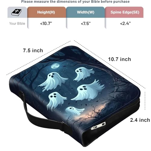 PU Leather Bible Cover with Handle & Pockets, Large Capacity Bible Case, Water-Resistant Scripture Organizer Bag with Bonus Card Holder, Christian Gift for Women & Men, Group of Ghosts - color: Group of Ghosts