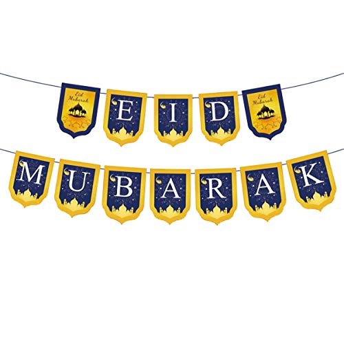 2 Pack Eid Mubarak Banner - Eid Mubarak Decoration - Ramadan Party Decorations Supplies - Eid Mubarak Banner Bunting