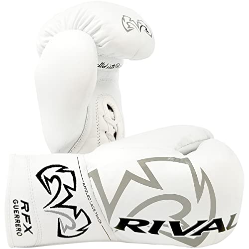 RIVAL Boxing RFX-Guerrero Pro Fight Gloves, HDEF Hard, Lace-up Closure, Stiffer & Firmer Feel, Approved for Competition - color: White, size: 10 oz.