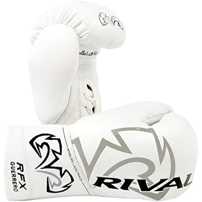 RIVAL Boxing RFX-Guerrero Pro Fight Gloves, HDEF Hard, Lace-up Closure, Stiffer & Firmer Feel, Approved for Competition - color: White, size: 8 oz.