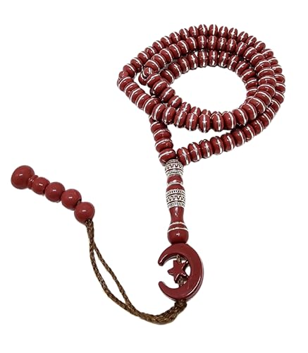 Islam Tasbih 99 비즈 AMN-464 무슬림 기도 디크르 미바하 다채로운 묵주 달 별 장식 태슬 이드 라마단 선물 - color: 레드
