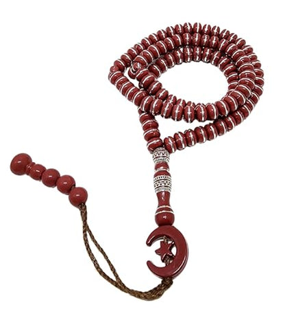 Islam Tasbih 99 비즈 AMN-464 무슬림 기도 디크르 미바하 다채로운 묵주 달 별 장식 태슬 이드 라마단 선물 - color: 레드