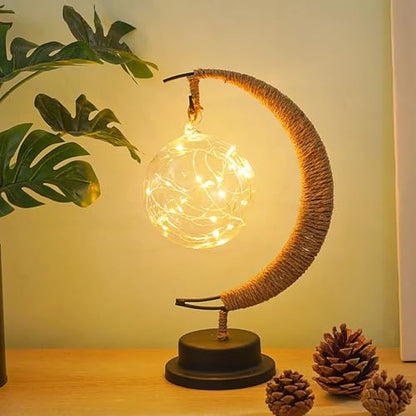 Iron Night Light, Magic Star Moon Light, LED Decorative Light for Parties, Weddings, bedrooms and Many Other Occasions, USB Port, 11 x 6 x 6 inches（Round Ball Warm） - style: Round Ball Warm 1