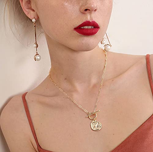 POTESSA 18K Gold Plated Pendant Necklace Medallion Coin Heart Y Shaped Chain Toggle Necklace for Women Jewelry - color: Owl