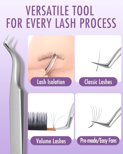 BEYELIAN Eyelash Extension Tweezers, Professional sticker tweezers | Non-slip, High Precision, Effortless Tip for Mega Fans, Stainless Steel ZJ12 - style: ZJ12
