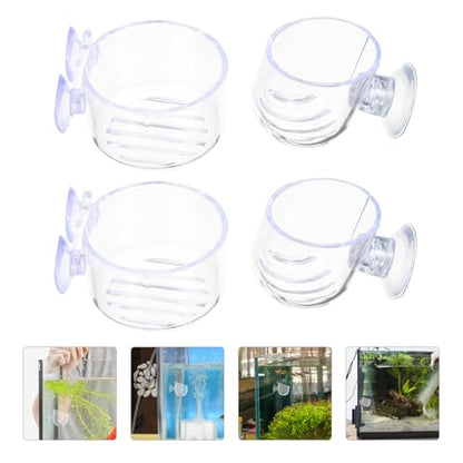 FOMIYES 4pcs Acrylic Fish Feeding Cups with Suction Cups, Blood Worm Holder Funnel for Aquarium, Small and Large Sizes for Fish Tank Feeding and Aquatic Pet Supplies