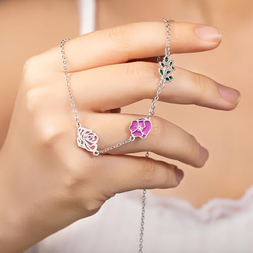AILIN Personalized 1-8 Birth Flowers Necklaces For Women 925 Sterling Silver/Stainless Steel Dainty Custom Sideway Necklace For Mom Family Birthday Gifts For Mother Grandma