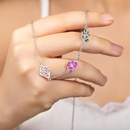 AILIN Personalized 1-8 Birth Flowers Necklaces For Women 925 Sterling Silver/Stainless Steel Dainty Custom Sideway Necklace For Mom Family Birthday Gifts For Mother Grandma