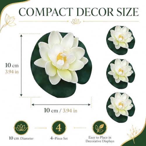 4Pcs Floating Foam Lotus Flowers with Lily Pads, Artificial Pond Plants Ornaments for Pool Aquarium Water Decoration