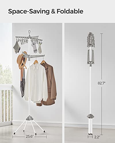 SONGMICS 2단 의류 건조대, 182.9cm(72인치) 접이식 세탁 건조대, 행거용 회전 가능한 팔 3개, 클립 24개, 스테인리스 스틸, 옷 27피스용, 그레이 및 화이트 ULLR512G01 - color: 그레이 + 화이트, style: 2단 클립
