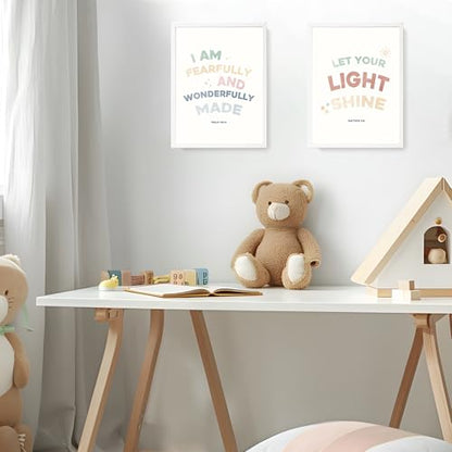 LARTSFRO Bible Christian Boho Wall Art Decor Posters Prints, Inspirational Bible Verses Room Bedroom Bathroom Playroom Dorm Wall Art Decor Aesthetic for Nursery Baby Kids Teen Girls Gifts, Christian Classroom Wall Decor, 12x16 Inch Set of 4 Pcs Pictures (