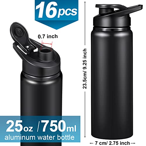 Potchen 16 Pieces Aluminum Water Bottle Bulk 25 oz Sports Water Bottles with Snap Lids Reusable Leak Proof Lightweight Bike Flask for Travel Camping Gym Hiking Fishing