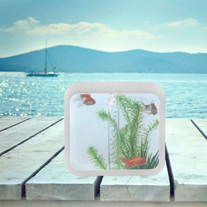 Plastic Aquarium Miniature Kits Small Aquarium Mini Fish Tank Small with LED Lighting Fish Landscape Box Desktop Decoration LED Creative - color: White
