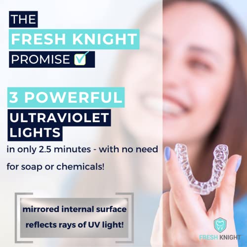FRESH KNIGHT UVC Retainer Cleaner & Denture Cleaner - UV Retainer Case - Ideal for Invisalign & Mouth Guards - White UV Retainer Container - Convenient Travel Size - color: White UV