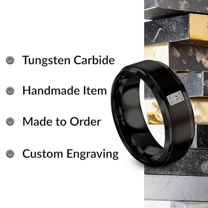Gift for Muslim Devotee - Prayer Rug Pattern Ring - Black Yellow Rose Gold - Band - Anniversary Wedding - Personalized Custom Engraving - Flat Dome Bevel - 8mm - Men Women - Tungsten Carbide - color: 04 - Black Tungsten