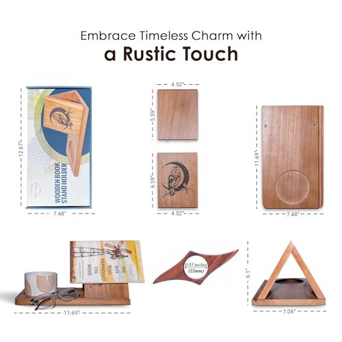 Wooden Triangle Book Stand & Reading Valet – Book Rest with Cup, Phone, Glasses & Pen Holder – Thumb Book Page Holder - Nightstand Book Holder & Gift for Book Lovers, Readers & Bibliophiles