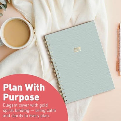 Sweetzer & Orange 2026 Planner – 6" x 8.25" Dated Daily, Weekly & Monthly Calendar Planner – January to December 2026 – Eucalyptus Design with Motivational Stickers, Gold Spiral & Sturdy Paper - color: Eucalyptus