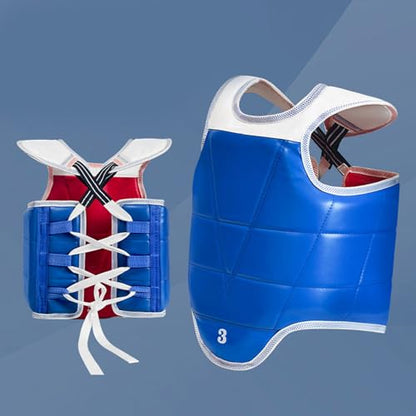 Taekwondo Chest Guard Breathable Polyester Adjustable Fit Training Gear Leather Taekwondo Protectors Perfect for Adults PU Martials Art Chest Guard Adjustable - size: X-Large